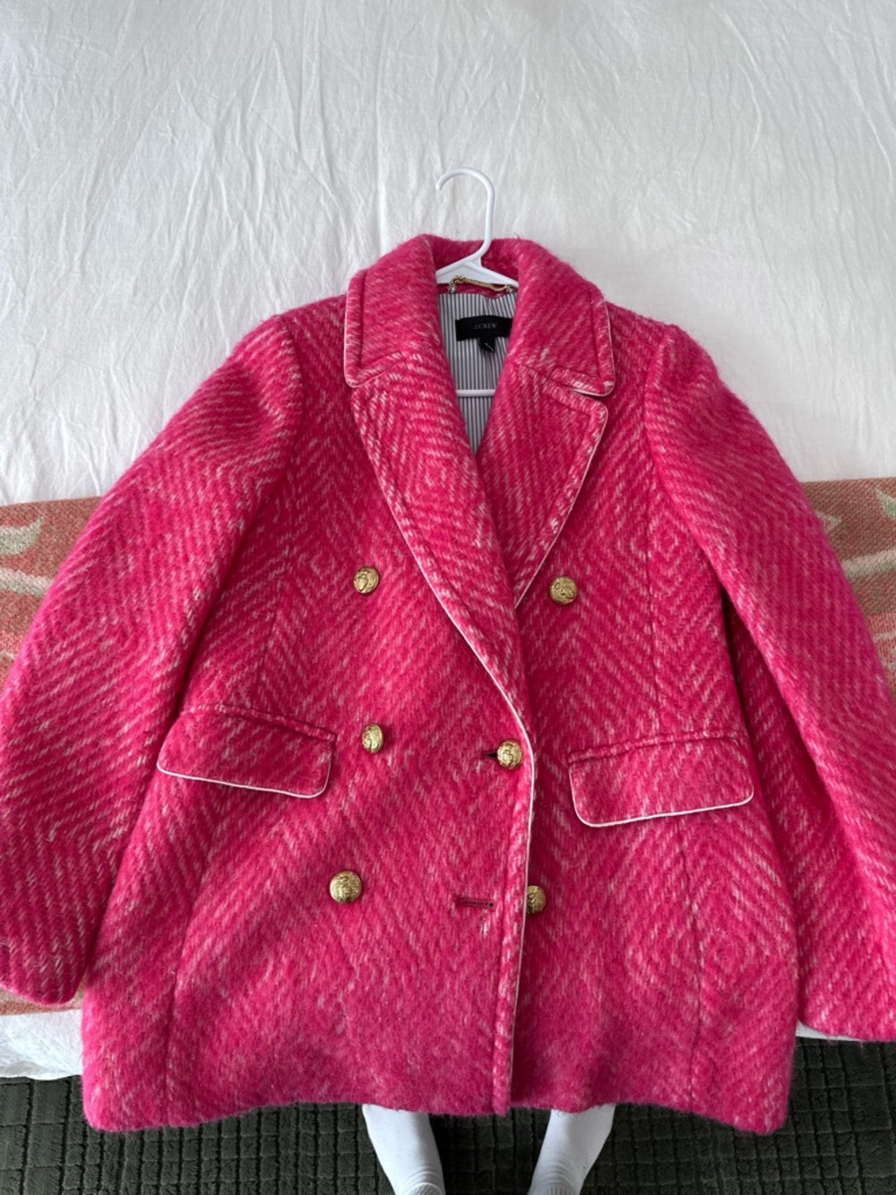 J. Crew Double-Breasted Hot Pink Wool Pea Coat